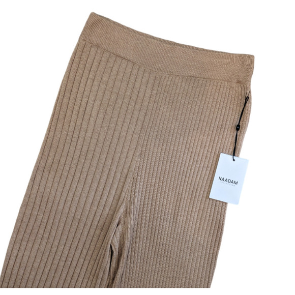 Naadam Wheat Beige Marled Ribbed Pants NEW Small Flare Silk Blend $350 Pull On - Picture 3 of 6